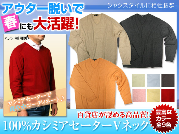 セール：【在庫限りＳＡＬＥ47%OFF】カシミヤ100%Vネックセーター